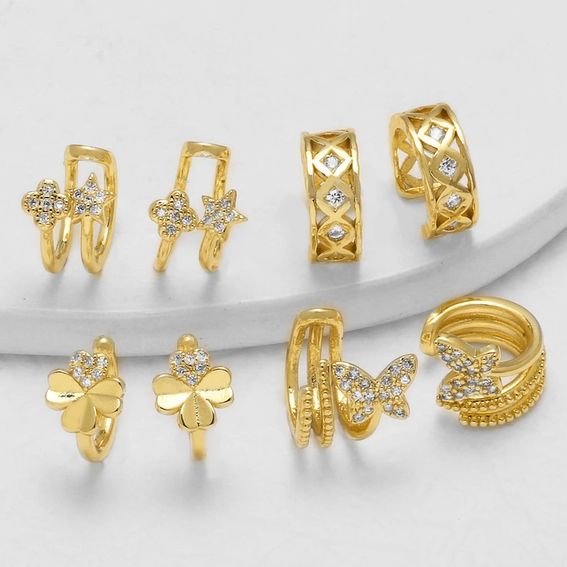 AS jewelry Europe and the United States hot selling copper plated 18k gold butterfly ear clip female no ear piercing ear bone clip earrings erq49