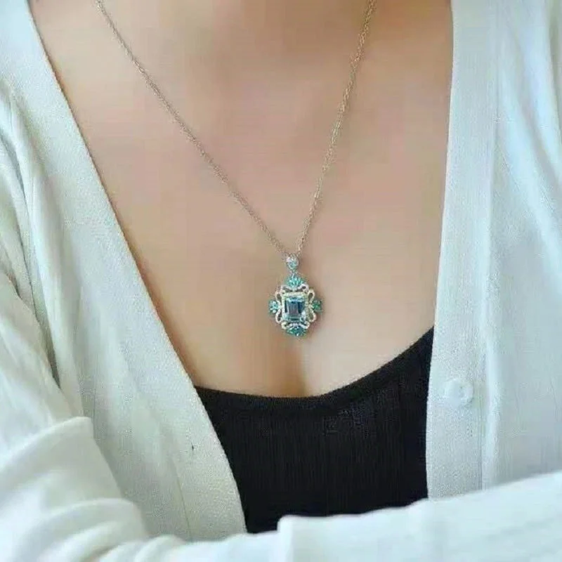 Xiaohongshu recommends a luxurious sea blue imitation zircon pendant, a high-end luxury and light luxury popular necklace