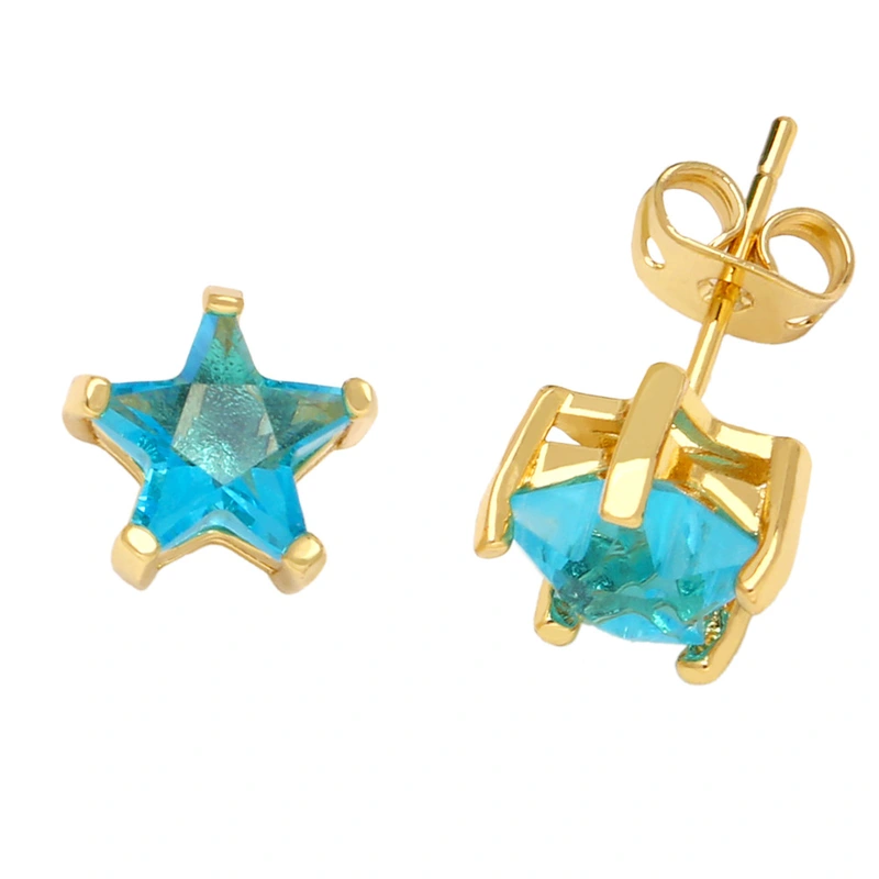 Five-pointed star earrings for women European and American style fashion simple small inlaid colored zircon star earrings era131