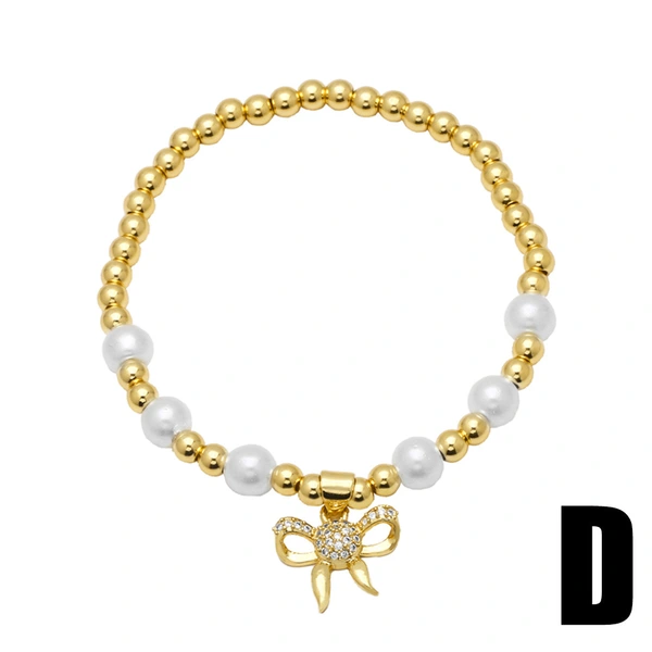 AS jewelry hot selling bow pendant bracelet female gold-plated zircon pearl bracelet bre53