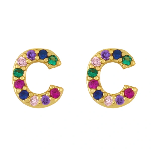 New European and American fashion 26 letters earrings original personality inlaid with colored zircon letter earrings erw62