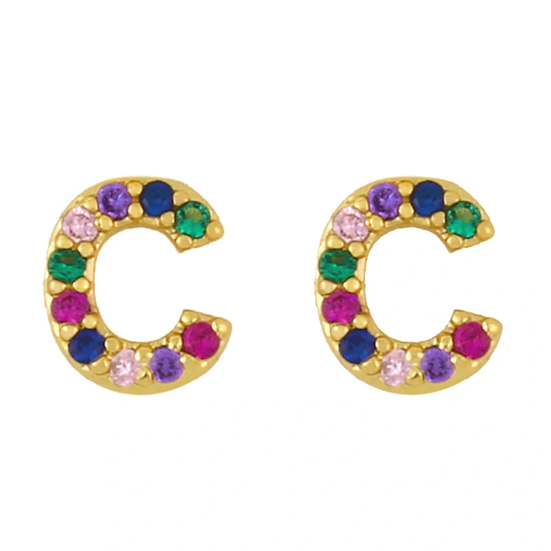 New European and American fashion 26 letters earrings original personality inlaid with colored zircon letter earrings erw62