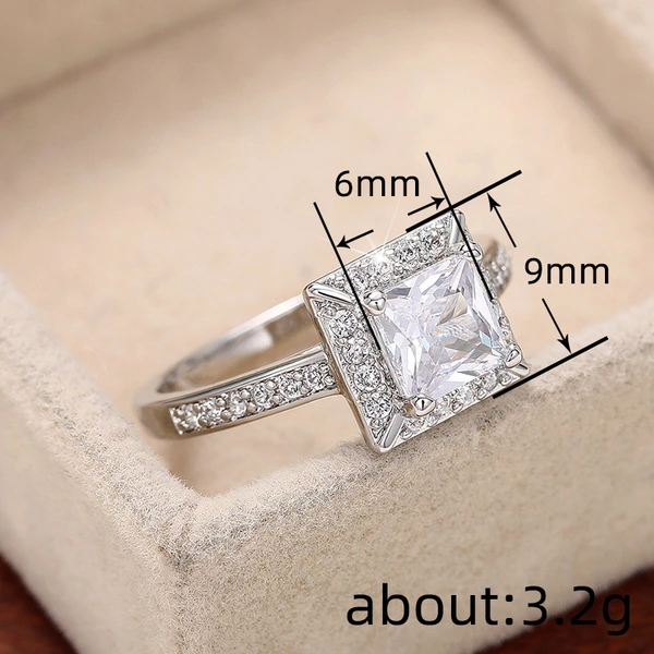 Light luxury sugar cube ring classic all-match wedding ring geometric simple exquisite European and American style female ring