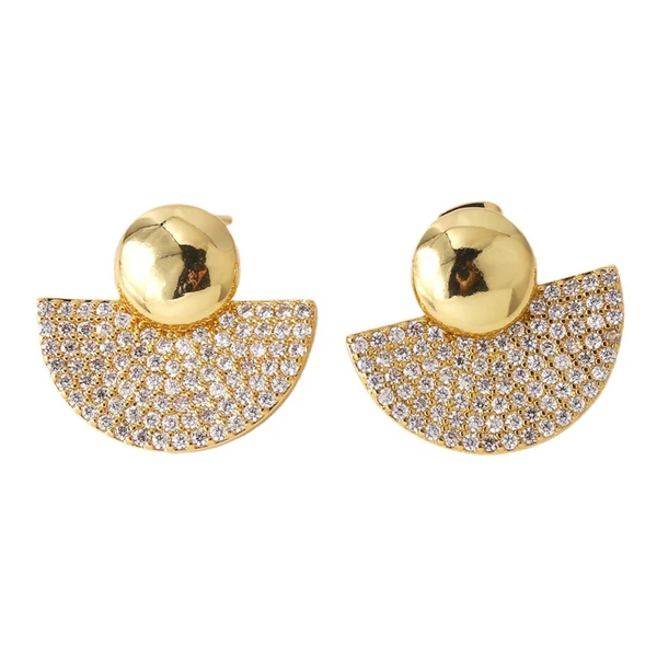 AS jewelry European and American color love earrings female copper plated real gold inlaid zircon fan-shaped earrings earrings era348