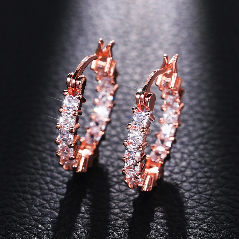 New luxury high-end zircon thin earrings earrings for women European and American style copper gold-plated fashion earrings