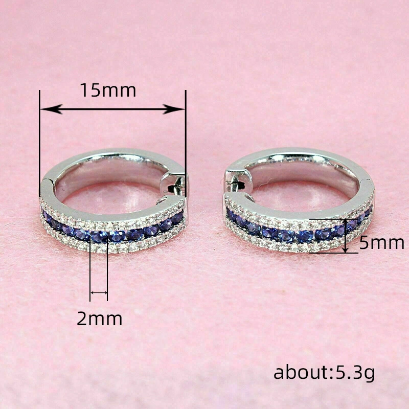 Elegant imitation sapphire earrings Korean version for women zircon ear buckle fashion line earrings classic earrings