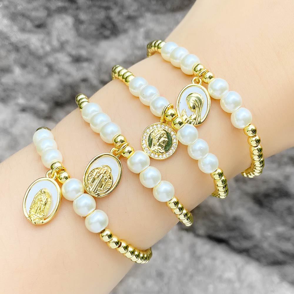AS jewelry European and American shell pearl Madonna bracelet female copper plated 18k gold hand jewelry bracelet brb97
