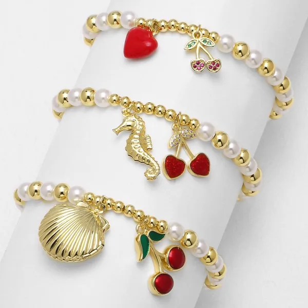 AS jewelry hot style zircon fruit cherry seahorse pendant bracelet beaded hand jewelry female brd07