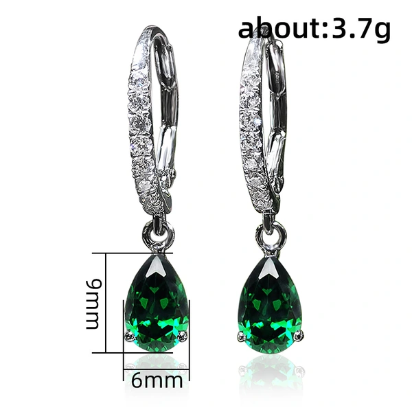 European and American source exquisite teardrop pear-shaped zircon earrings for women copper plated white gold short elegant earrings