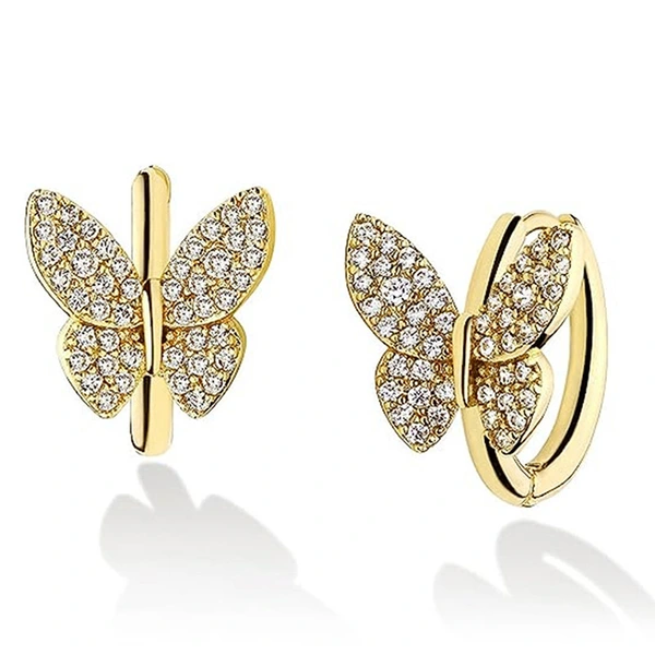  Micro-inlaid zircon butterfly earrings for women, fashionable and elegant, classic and popular jewelry