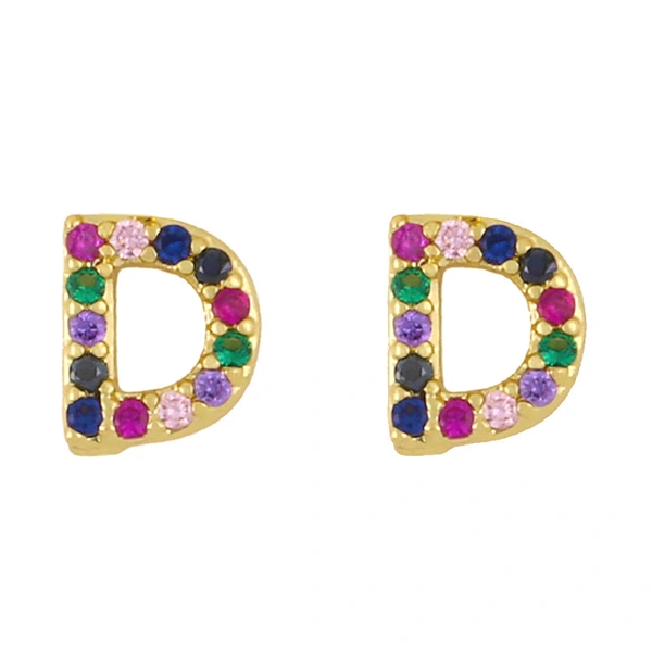 New European and American fashion 26 letters earrings original personality inlaid with colored zircon letter earrings erw62
