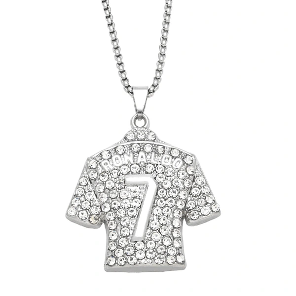 European and American hip-hop jewelry inlaid with rhinestones Ronaldo No. 7 jersey pendant necklace long sweater chain nkb314