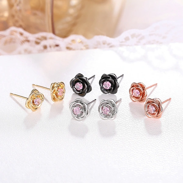 Rose series small fragrance style earrings flower design exquisite fashion sweet style versatile temperament earrings