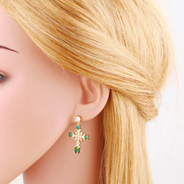 European and American cold style geometric chain earrings retro temperament versatile diamond pearl cross earrings female era279