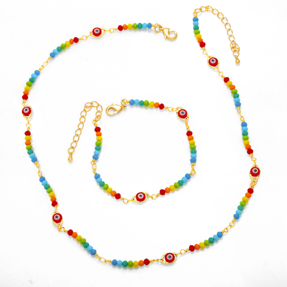 New colorful beaded necklace Bohemian ethnic style jewelry necklace bracelet fashion set nkb536