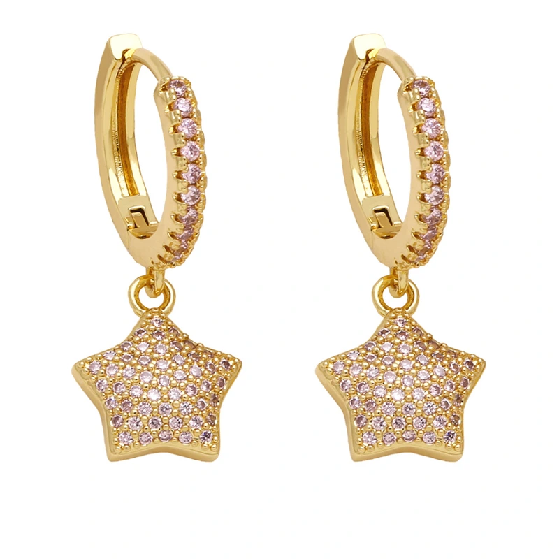 Clearance European and American five-pointed star earrings female niche design gold-plated inlaid colored zircon pendant earrings erw10
