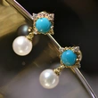  High-end retro imitation pearl earrings diamond geometric round palace style earrings exquisite small earrings