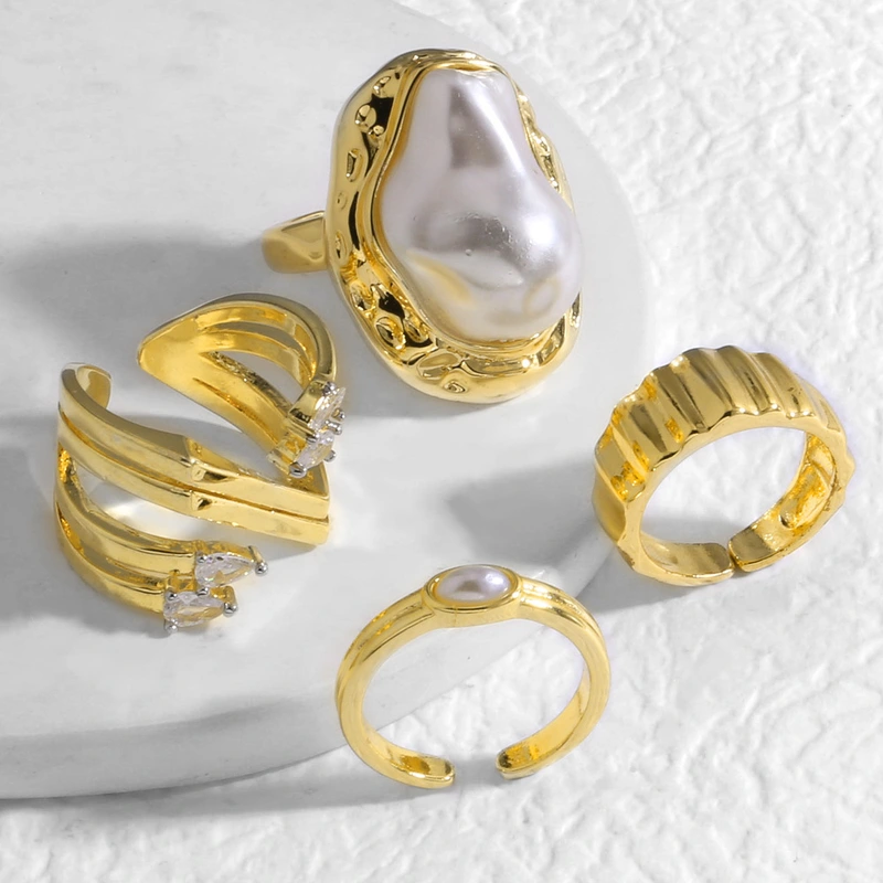 AS jewelry irregular pearl copper plated 18k open ring ring riq76 ring