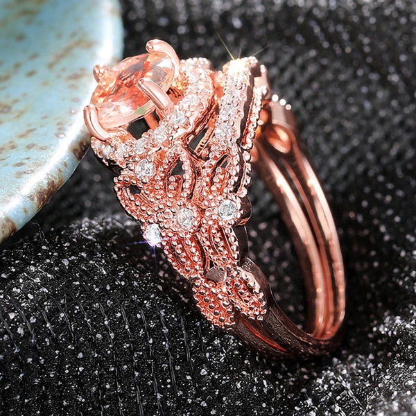  European and American inlaid zircon couple rings women's fashionable and shiny design ring wedding high-end two-piece set