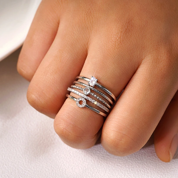  Bohemian geometric round ring five-piece set simple minimalist style ring fashionable stacking jewelry