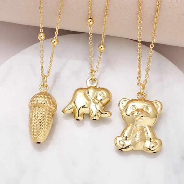 Jewelry elephant gold-plated necklace female chestnut bear smooth hip-hop pendant clavicle chain nkr21