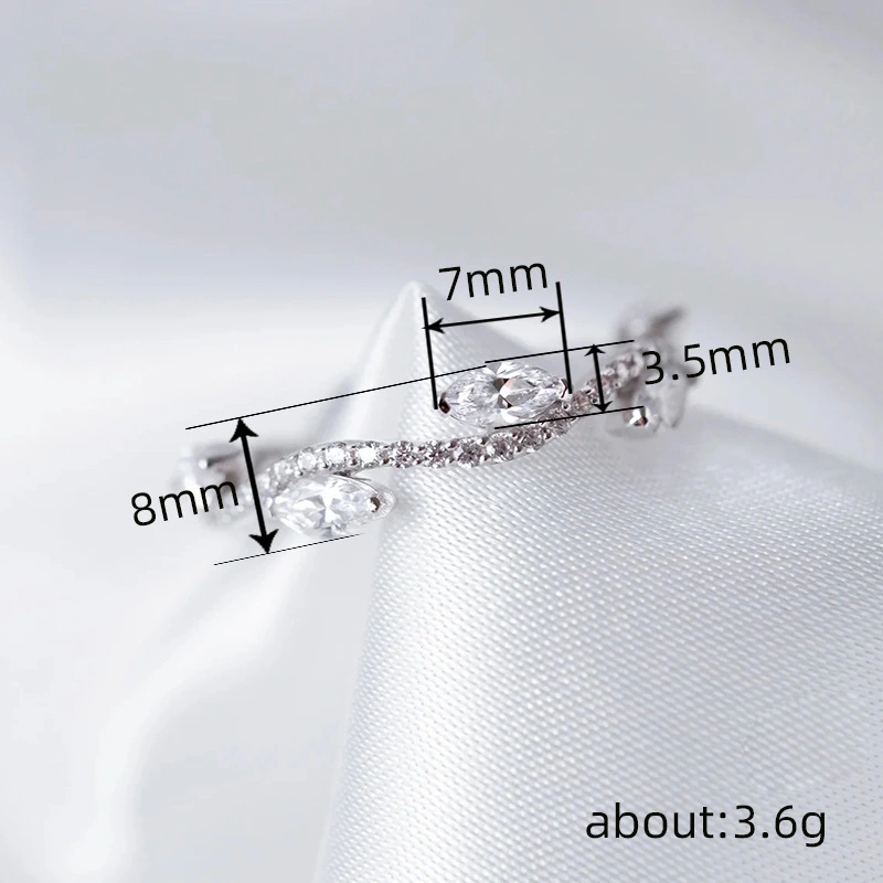  Wavy line leaf ring female fashion leaf inlaid zircon ring shiny engagement wedding gift