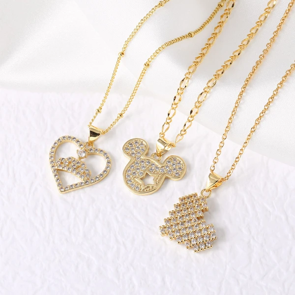AS jewelry European and American new love heart necklace female gold-plated full zirconium Mickey head clavicle chain nky13