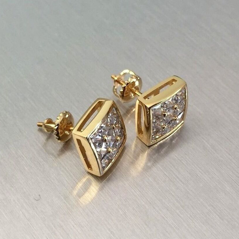 Simple square full diamond gold-plated earrings light luxury style niche design earrings lady temperament earrings