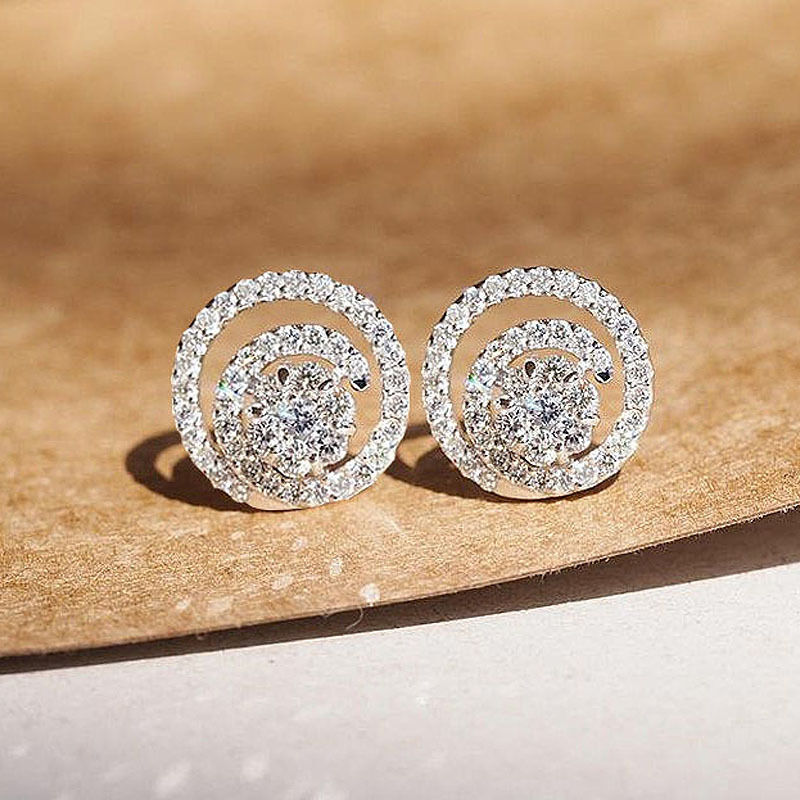 Kuai Dou live broadcast source hollow small disc zircon earrings for women Korean personality earrings factory direct sales