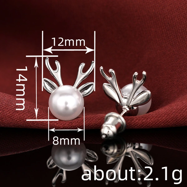  Cute Imitation Pearl Lady Antler Earrings Women Fashionable and Popular Earrings Christmas Matching Jewelry Gift