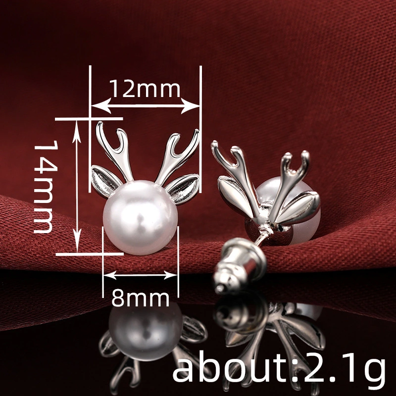  Cute Imitation Pearl Lady Antler Earrings Women Fashionable and Popular Earrings Christmas Matching Jewelry Gift