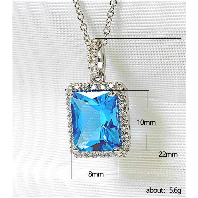 New jewelry is simple and versatile sea blue square diamond zircon necklace anniversary celebration jewelry