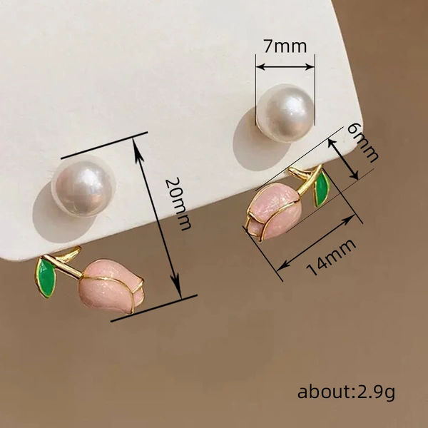 Super fairy tulip imitation pearl earrings new style simple niche ear clip small fragrance style lady earrings