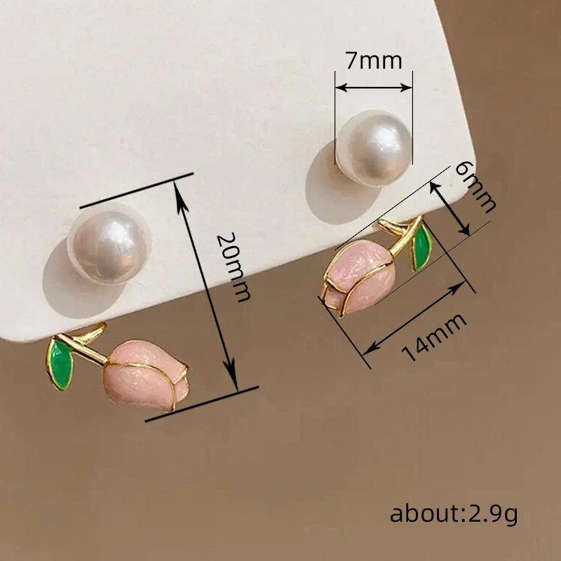 Super fairy tulip imitation pearl earrings new style simple niche ear clip small fragrance style lady earrings
