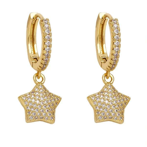 Clearance European and American five-pointed star earrings female niche design gold-plated inlaid colored zircon pendant earrings erw10