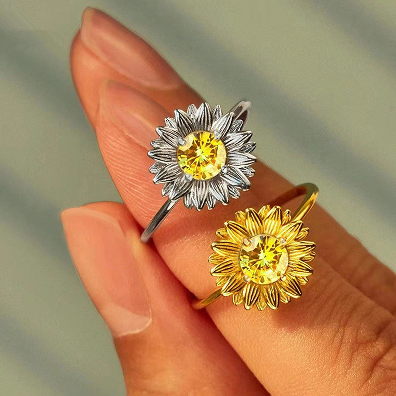  Forest style exquisite sunflower ring for women pastoral style flower flower ring fashionable and fresh popular jewelry