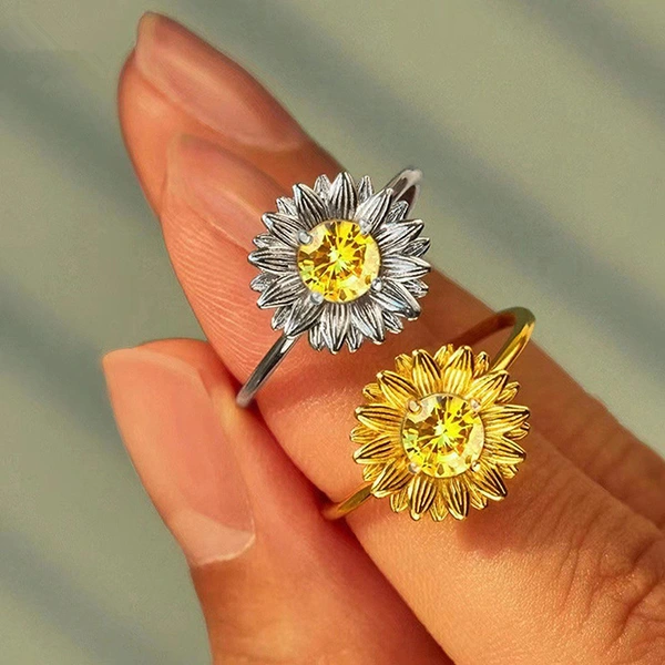  Forest style exquisite sunflower ring for women pastoral style flower flower ring fashionable and fresh popular jewelry