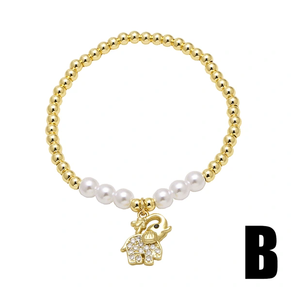 AS jewelry hot selling copper plated real gold animal elephant pendant pearl beaded bracelet hand jewelry female bra59