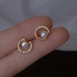  Ladies imitation pearl earrings for women, circle design, micro-inlaid zircon earrings, exquisite and fashionable earrings