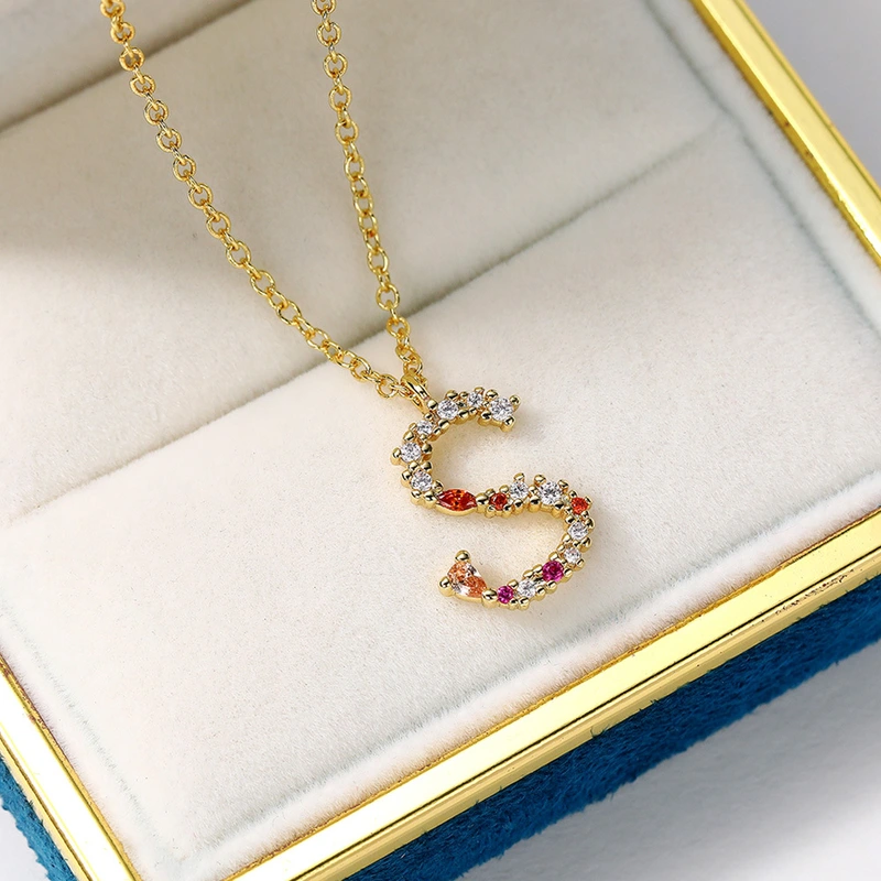 Full diamond letter S necklace copper gold-plated English necklace female DIY pendant diamond clavicle necklace