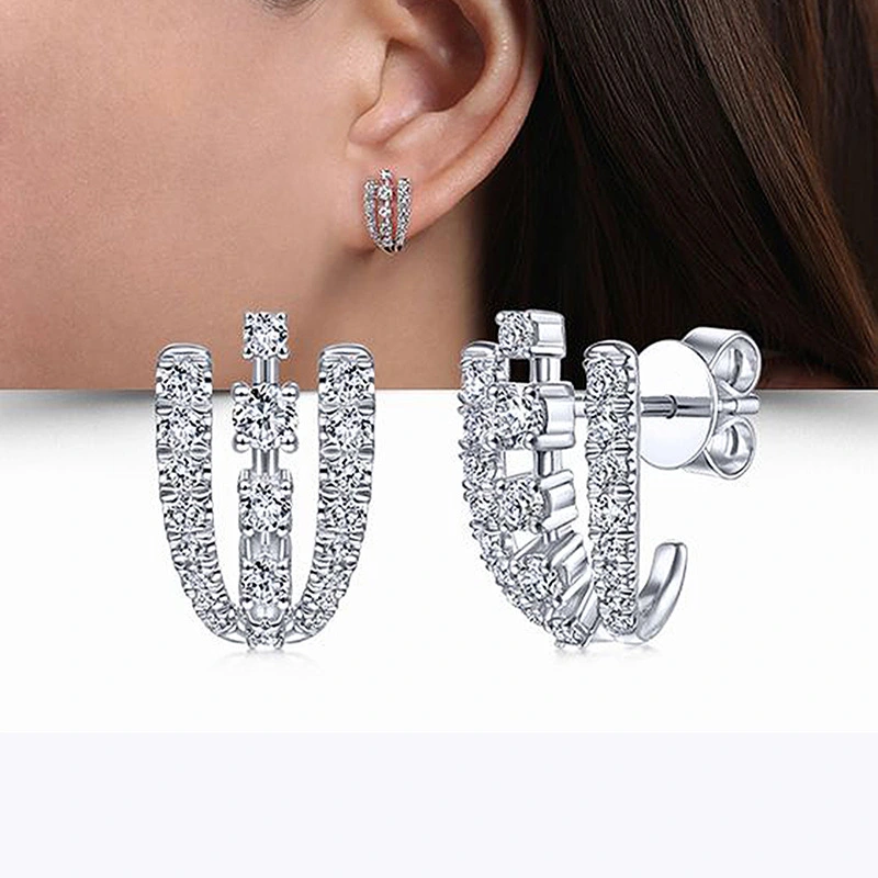 Hot-selling ear clips, super shiny, fully inlaid with cool style, light luxury zircon earrings, fashionable workplace design earrings
