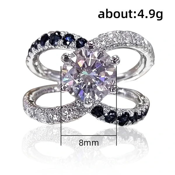 Kuaishou live broadcast source exquisite six-claw zircon ring geometric cross Chanel style ring for women