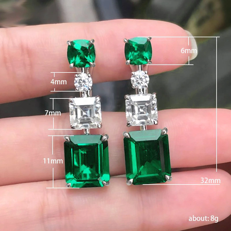2024 European and American new earrings light luxury emerald cut zircon earrings female internet celebrity style personality earrings