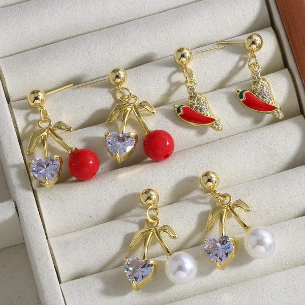 AS jewelry cross-hot fruit love peach heart cherry pendant earrings earrings female era231