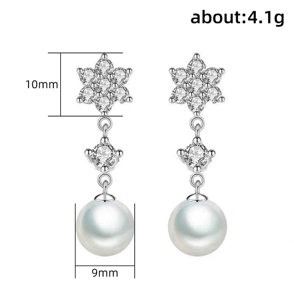Baroque new imitation pearl earrings snowflake earrings elegant women's copper-plated platinum tassel earrings