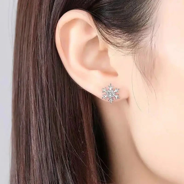  Korean exquisite snowflake earrings inlaid with zircon small fresh earrings Christmas festival New Year jewelry for women