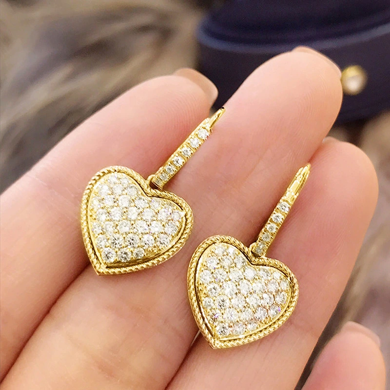  Manufacturers wholesale heart earrings for women micro-inlaid zircon shiny earrings fashionable light luxury princess hot selling style