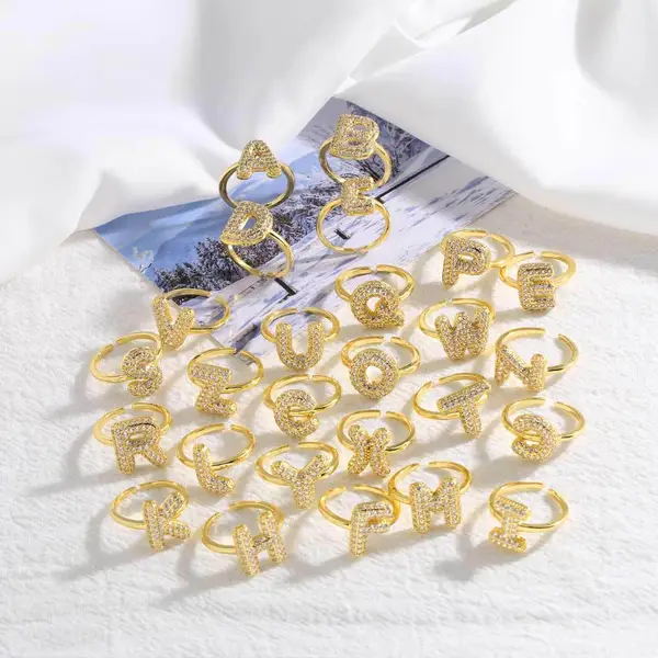 AS jewelry hot item inlaid with zircon 26 English letters open ring female rij23