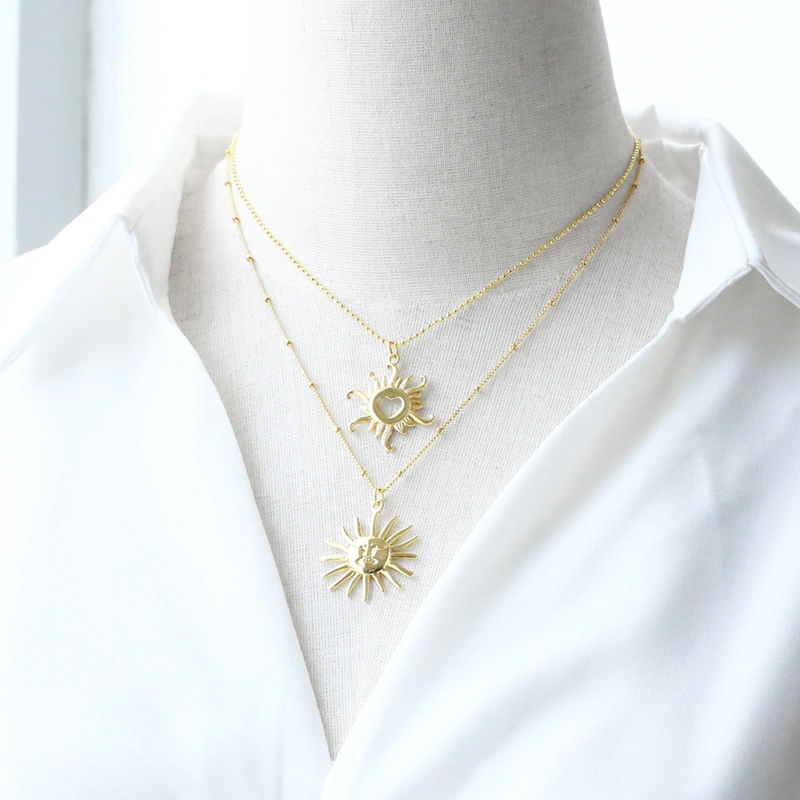 AS jewelry retro sun pendant necklace copper plated real gold five-pointed star clavicle chain nkz04