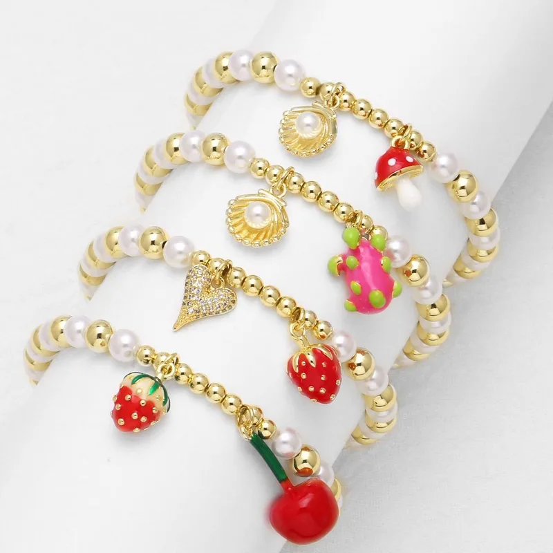 AS jewelry European and American new pearl fruit love strawberry bracelet gold-plated oil drop bracelet hand jewelry brm73